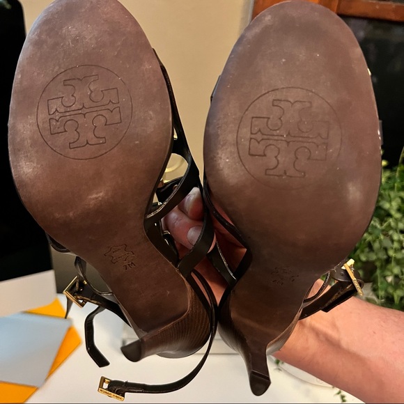 Tory Burch Francesca leather gladiator sandal brown leather with gold SZ 7 - Picture 12 of 13